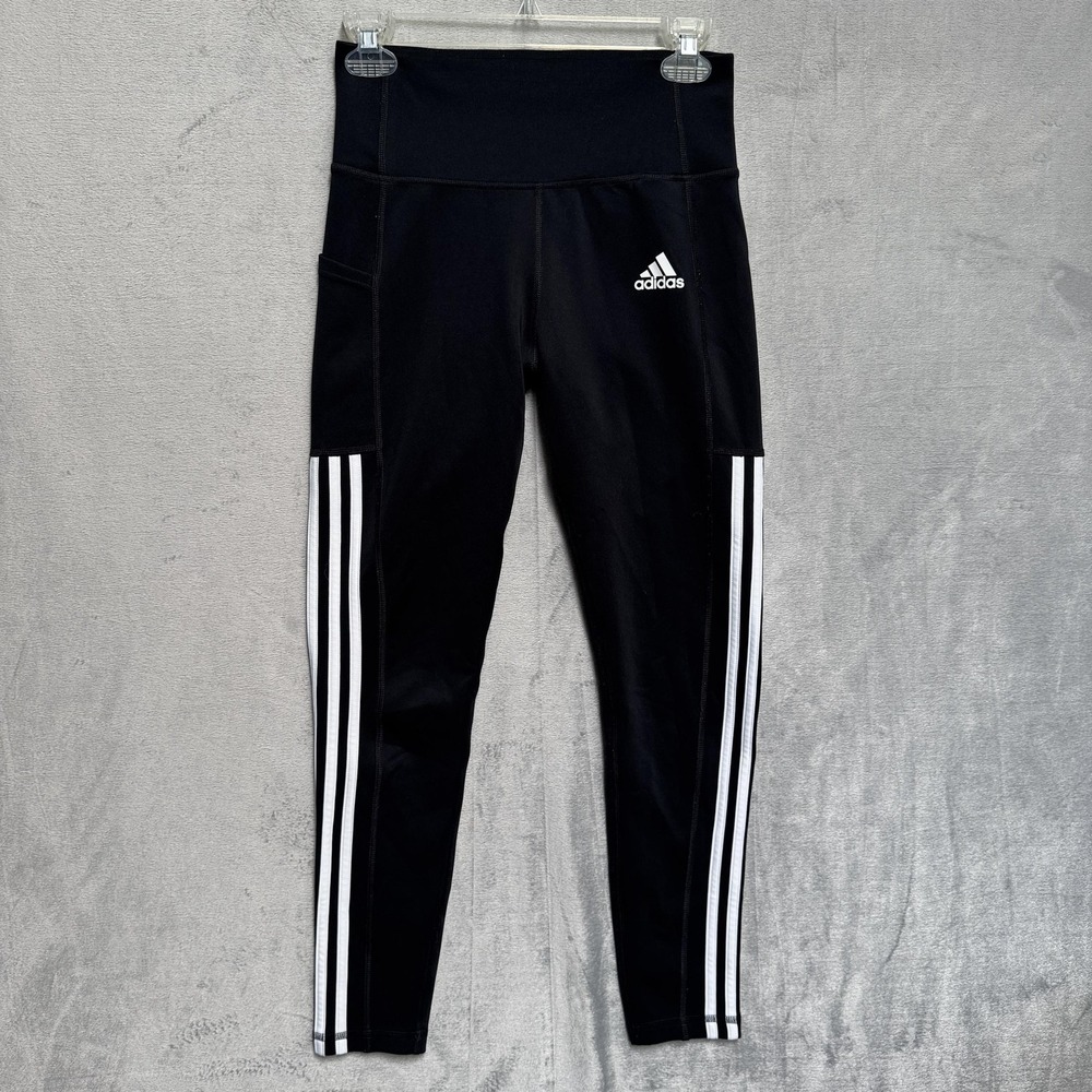 Adidas Leggings Womens Small Black High Rise AEROREADY‎ 3 Stripe Pockets Ankle